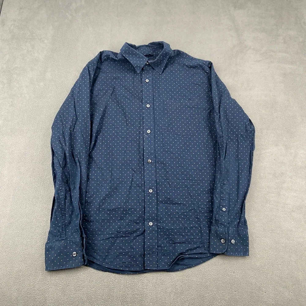 Banana Republic Mens Large Navy Blue Polka Dot Cotton Button Down Shirt 4783